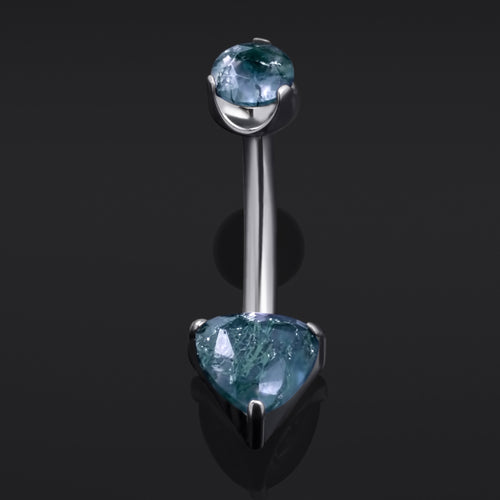 Belly Bar, Silver, Double Moss Agate Stone, Internal Thread, Titanium, 1.6mm Gauge