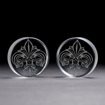 Fleur De Lis Lilly Plug / Gauge - Clear Glass | Flat Faced Double Flare