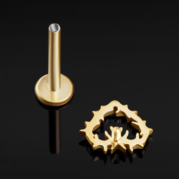 Labret Stud, Gold, Barbed Wire Heart, Internally Threaded, Titanium, 1.2mm Gauge