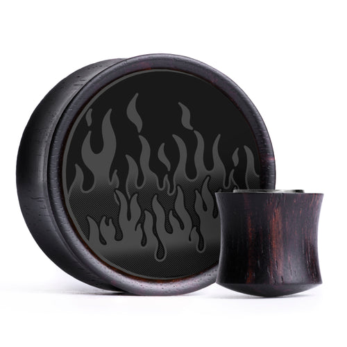 90's Retro Flames Plug / Gauge - Black Inlay Ebony Wood | Convex Double Flare