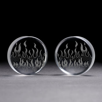 90's Retro Flames Plug / Gauge - Clear Glass | Flat Faced Double Flare