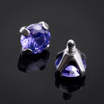 Labret Top, Silver, Amethyst Jewelled, ASTM F136 Titanium