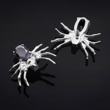Labret Top, Silver, Spider with Black Gem, Internally Threaded, Titanium