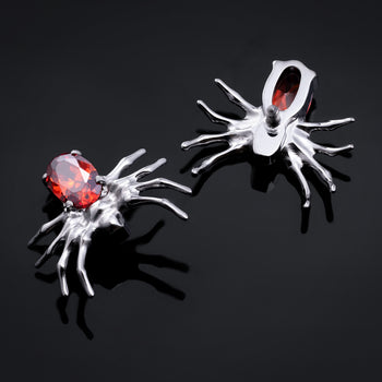 Labret Top, Silver, Spider with Red Gem, Internal Thread, Titanium
