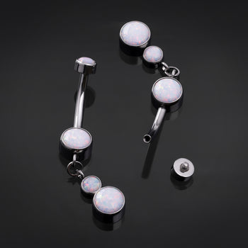 Dangle Belly Bar, Silver, White Opal, Internally Threaded, Titanium, 1.6mm