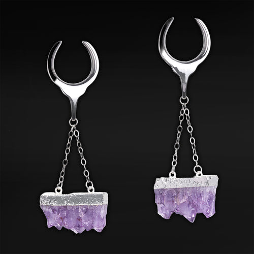 Amethyst Silver Saddle Ear Weights - Pair