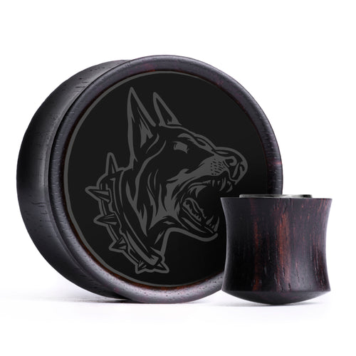 Angry Doberman Plug / Gauge - Black Inlay Ebony Wood | Convex Double Flare