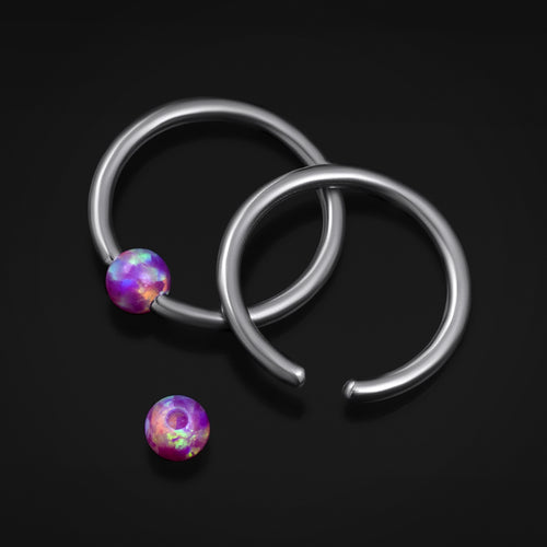 Ball Closure Ring, Purple Opal Ball, Titanium
