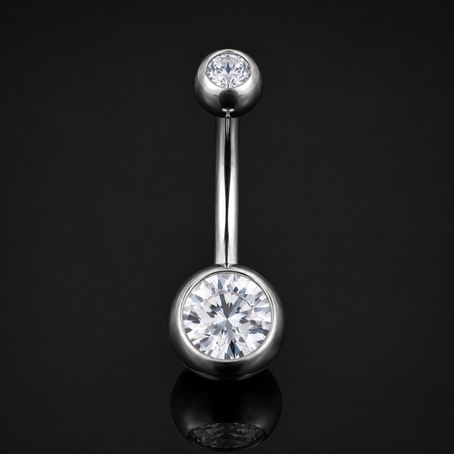 Belly Bar, Silver, Clear Jewelled, Titanium, Internally Threaded, 1.6mm