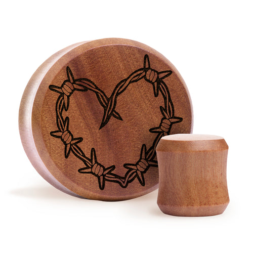 Barbed Wire Heart Tattoo Plug / Gauge - Saba Wood | Flat Faced Double Flare