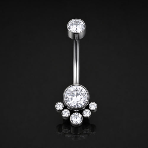 Belly Bar, Silver, Floating Cluster, Titanium, Internally Threaded, 1.6mm