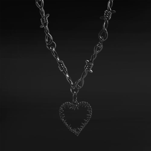 Black Barbed Wire Heart Pendant Necklace