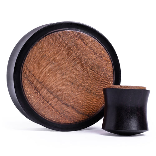 Black Ebony and Teak Inlay Stretched Ear Wood Plug