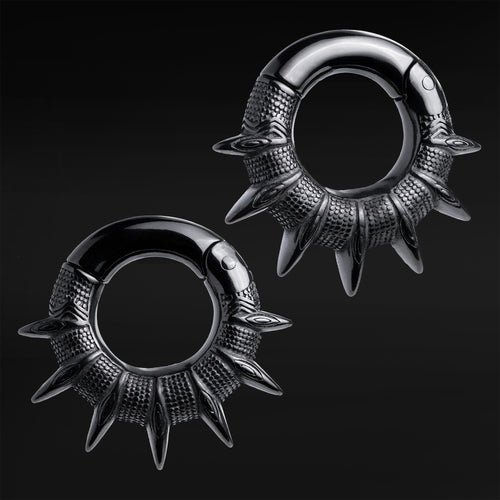Black Steel Spiked Ear Weights - Pair