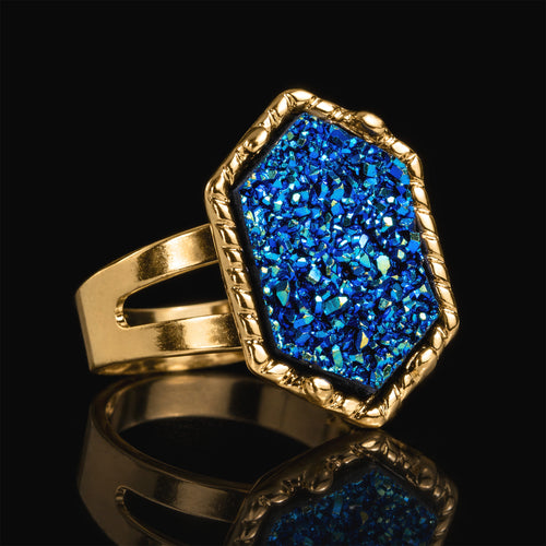 Blue & Gold Druzy Ring