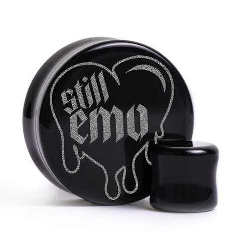 Still Emo Dripping Heart Plug / Gauge - Black Glass | Flat Faced Double Flare