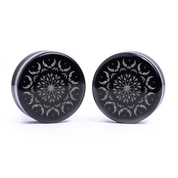 Faded Mandala Plug / Gauge - Black Glass | Flat Faced Double Flare