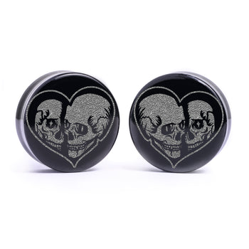 Till Death Skeleton Plug / Gauge - Black Glass | Flat Faced Double Flare