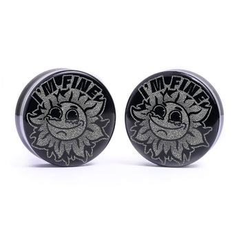 I'm Fine Crying Sunflower Plug / Gauge - Black Glass | Flat Faced Double Flare