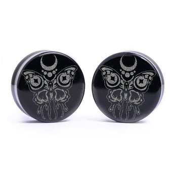 Butterfly Plug / Gauge - Black Glass | Flat Faced Double Flare