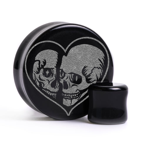 Till Death Skeleton Plug / Gauge - Black Glass | Flat Faced Double Flare