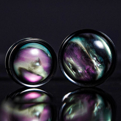 Midnight Opal & Black Screwback Stainless Steel Ear Tunnel