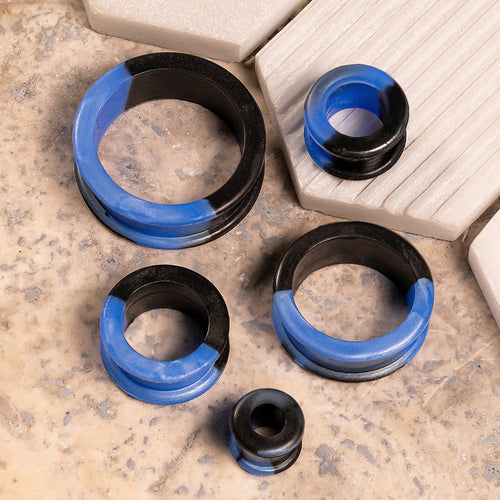 Blue & Black Marble Effect Silicone Ear Tunnel