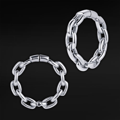 Silver Steel Circular Chain Ear Hangers - Pair