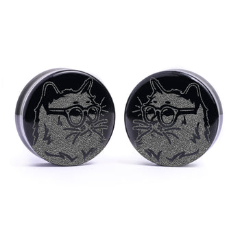 Shark Plug / Gauge - Teardrop Black Glass | Flat Faced Double Flare
