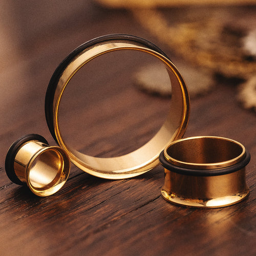 Gold Stainless Steel Single Flare Tunnel / Plug / Gauge