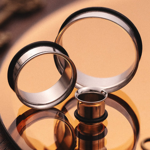 Silver Stainless Steel Single Flare Tunnel / Plug / Gauge
