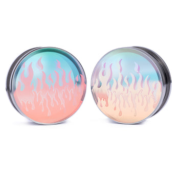 Girl wearing pretty Hammered Silver Steel Keyhole Ear Weights - Pair