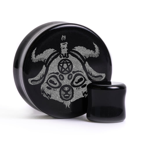 Baby Baphomet Plug / Gauge - Black Glass | Flat Faced Double Flare