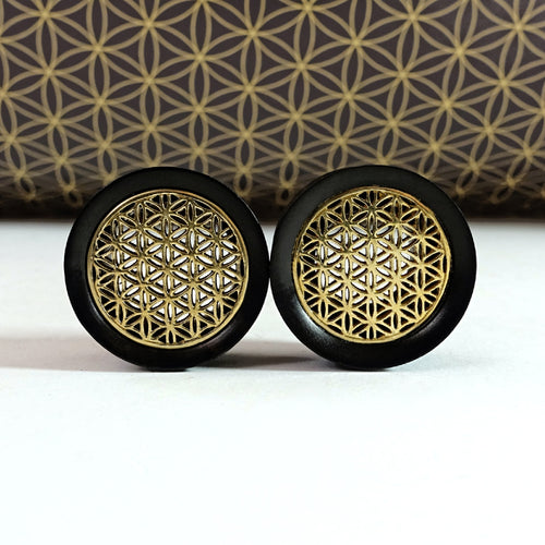 Brass Flower Of Life  Wood Ear Plug / Gauge