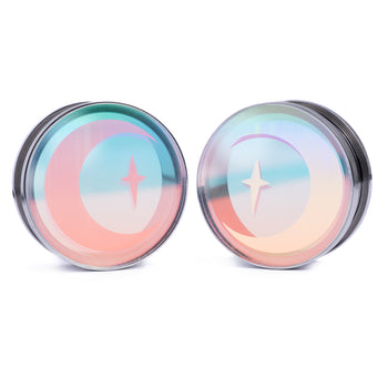Girl wearing pretty Hammered Silver Steel Keyhole Ear Weights - Pair