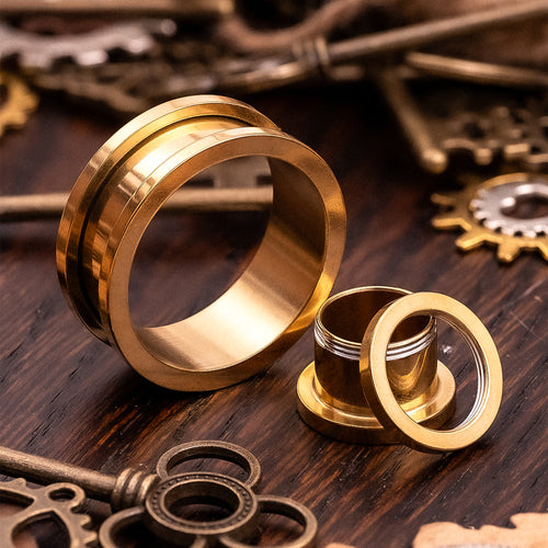Gold Screwback Stainless Steel Ear Tunnel