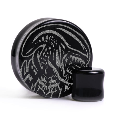 Alien Xenomorph Plug / Gauge - Black Glass | Flat Faced Double Flare