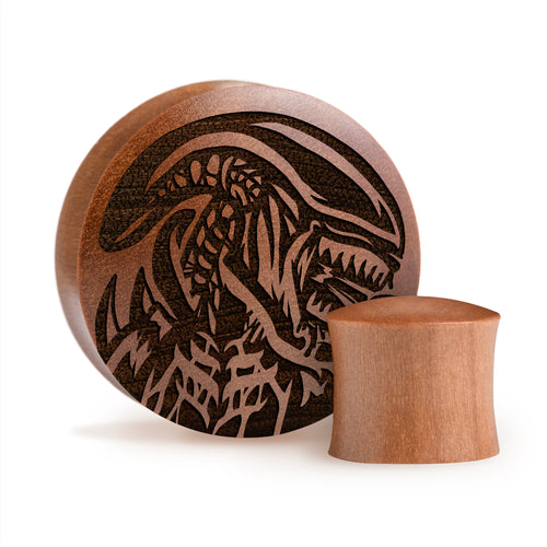 Alien Xenomorph Plug / Dehnstab - Saba-Holz | Konvexe Doppelflare