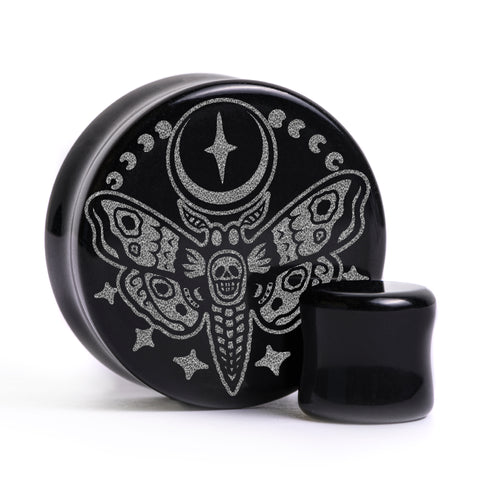 Death Moth Plug / Gauge - Black Glass | Flat Faced Double Flare