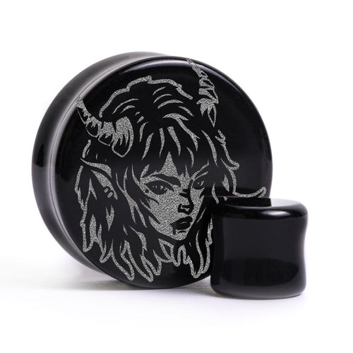 Devil Woman Succubus Plug / Gauge - Black Glass | Flat Faced Double Flare