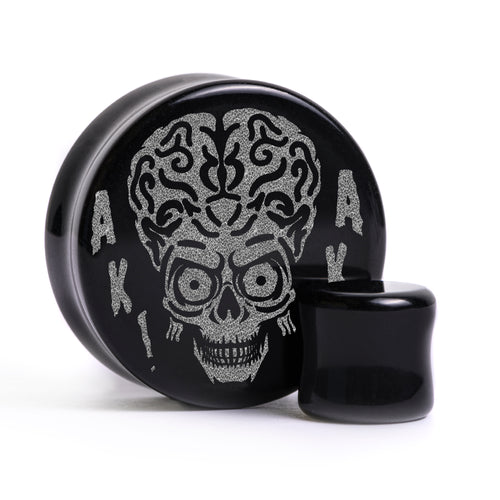 Mars Attacks Plug / Gauge - Black Glass | Flat Faced Double Flare