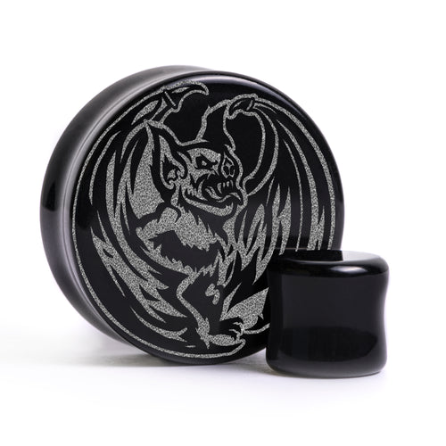 Vampire Bat Plug / Gauge - Black Glass | Flat Faced Double Flare