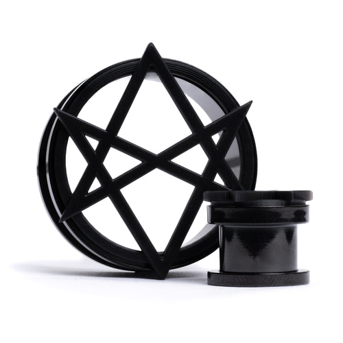 Leviathan-Kreuz 3D aus schwarzem Stahl, Double Flare, Schraubverschluss / Tunnel / Gauge