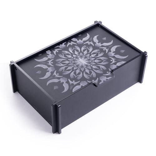 Verblasste Mandala Schwarze Acryl-Schmuckschatulle
