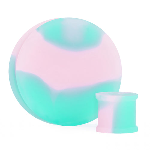 Light Green & Pink Solid Marble Effect Silicone Ear Stretching Plug / Gauge