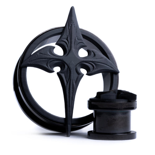 Leviathan-Kreuz 3D aus schwarzem Stahl, Double Flare, Schraubverschluss / Tunnel / Gauge