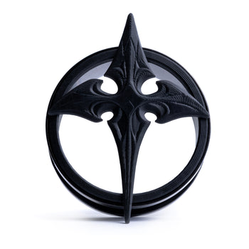 Leviathan-Kreuz 3D aus schwarzem Stahl, Double Flare, Schraubverschluss / Tunnel / Gauge