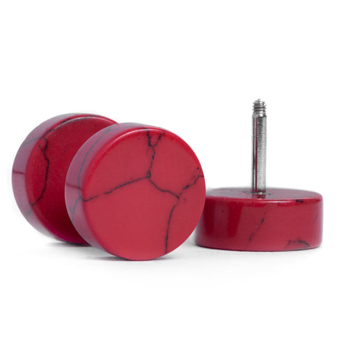 Red Howlite Fake Ear Gauge / Plug