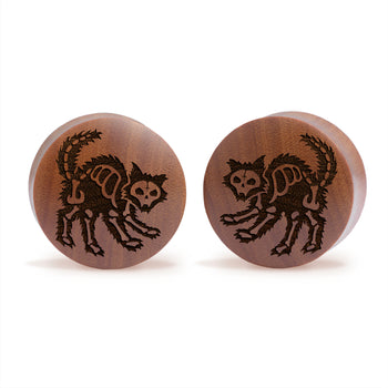 Skeleton Cat Plug / Gauge - Saba Wood | Convex Double Flare