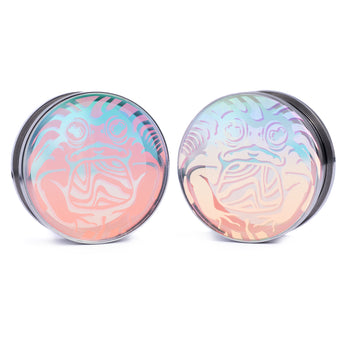 Girl wearing pretty Hammered Silver Steel Keyhole Ear Weights - Pair